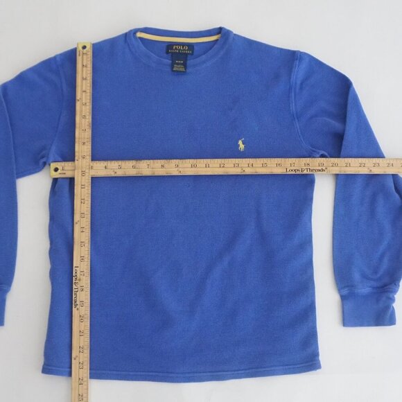Polo Ralph Lauren Blue Waffle Knit Lightweight Long Sleeve Shirt Med - Picture 4 of 11